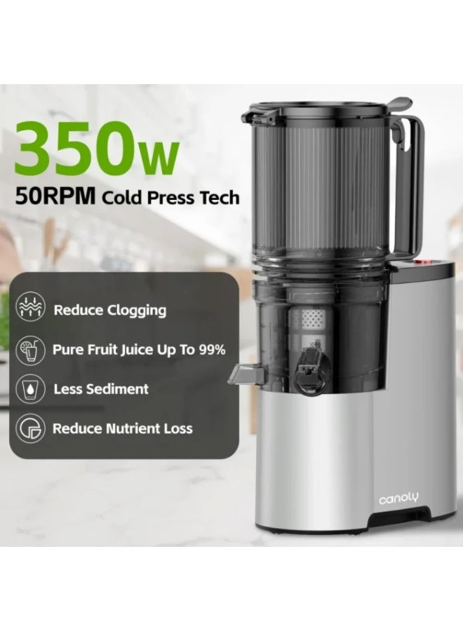 **ماكينة عصر بطيئة من Canoly (عصر على البارد)** عصّارة Canoly بنظام العصر البطيء بسرعة 50 دورة في الدقيقة، مزودة بفتحة تغذية عريضة قابلة للعكس بقياس 5.3 بوصة تناسب الخضروات والفواكه الكاملة دون تقطيع مسبق. تتميز ببرغي عصر ذاتي القطع، وسهلة الفك والتنظيف. - Image 3